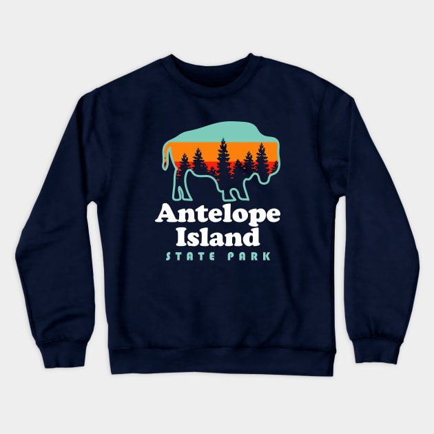 Antelope Island State Park Bison Great Salt Lake Utah Crewneck Sweatshirt by PodDesignShop
